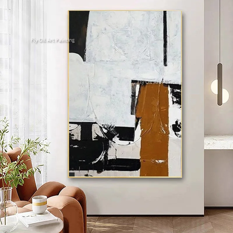 Brown Black And White Abstract Canvas Artwork Handpainted Black And White Original Oil Painting New Design Wall Art For Decor