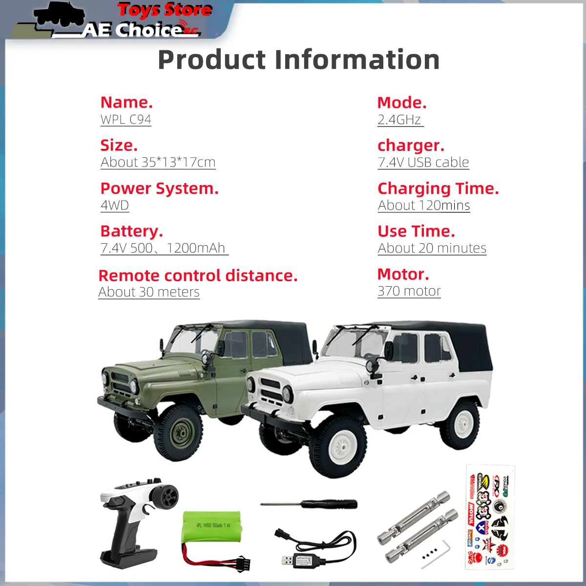 WPL C94 1:12 RC Car Simulation UAZ-469 Climbing Off Road Vehicle 2.4GHz 4WD Simulation Model Car Children Boys Birthday Gift Toy view 6