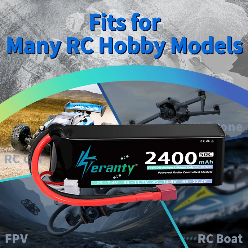 Teranty 3S 2400mAh 11.1V 50C/100C Lipo Battery with T XT60 Plug For FPV Drone Airplane RC Car Truck Graphene Boat RC Battery