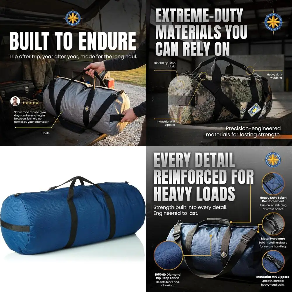 

Extra-Durable XL Ripstop Duffle Bag, 131L Capacity, Weatherproof, Packable for Travel, Blue