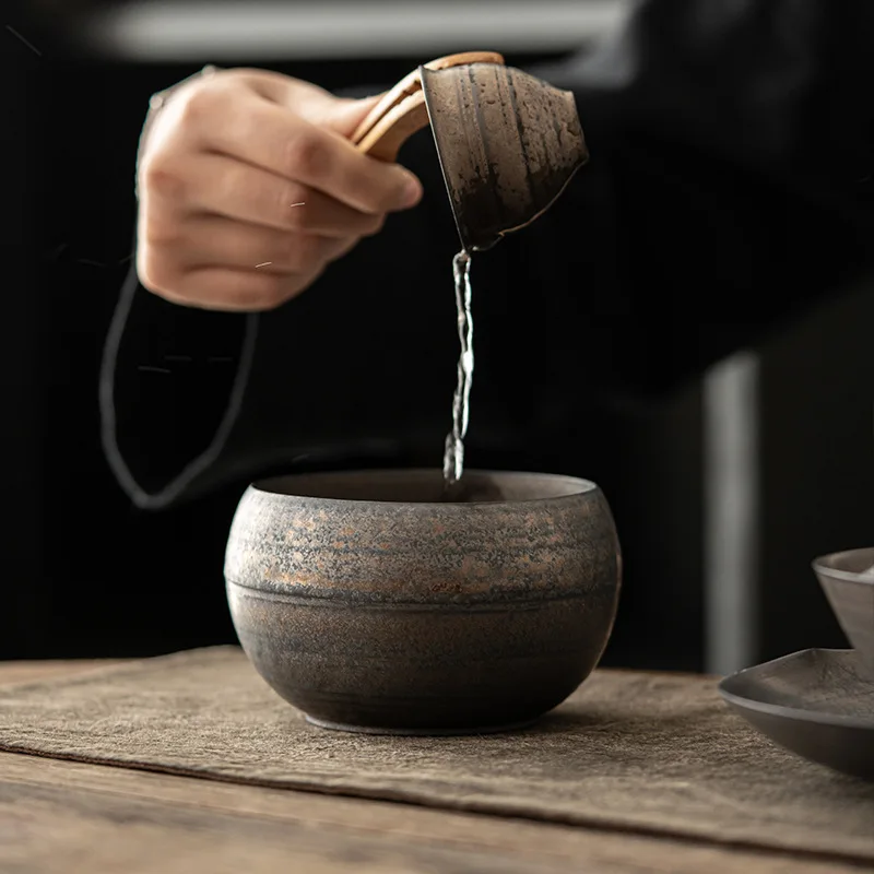 Handmade Thin Tire Tea Washing Basin Japanese-style Iron Glaze Tea Cup Wash Container Zen Tea Residue Barrel Matcha Tea Ceremony