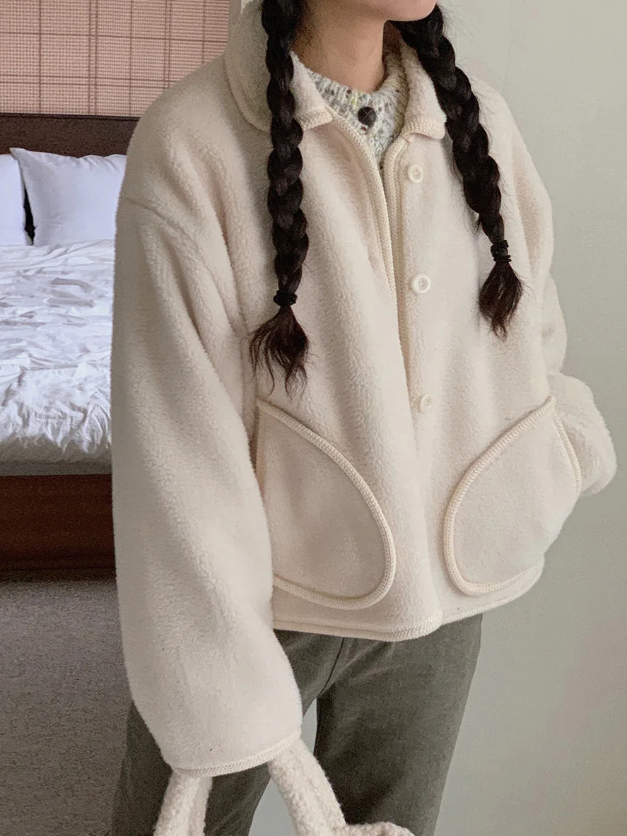 

Корейская женская куртка Sle Fluffy Long Sve, милый молодежный дизайн, верхняя одежда, дышащая, удобная, мягкая цветная блузка