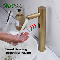 YANKSMART Antique Brass Bathroom Faucet Deck Mounted Automatic Sensor Faucets Sink Mixer Crane Water Tap Hot and Cold Torneira