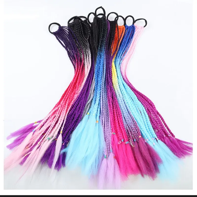 24Inch Synthetic Long Hair Braid Colorful Headband Ponytail Colorful Personality Headwear Suitable For Everyday Life