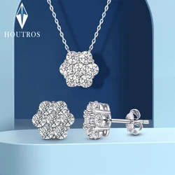 Real D Color Flower Full Moissanite Jewelry Sets for Women 925 Sterling Silver Diamond Pendant Necklace Stud Earrings Jewelry