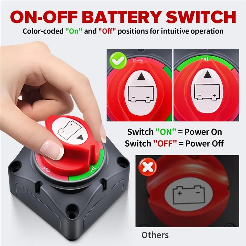 A48P-Battery Disconnect Switch 275A 12V-48V For Marine Boat Car RV Truck Vehicles, Battery Cut-Off On/Off Functionality