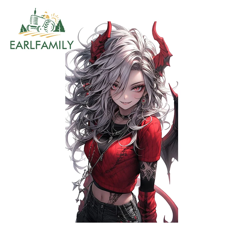 EARLFAMILY 13cm x 7.3cm for Dragon Devil Girl Fanart Car Sticker Car Styling Amusing Caravan Decal Car Accessories Auto Graphics