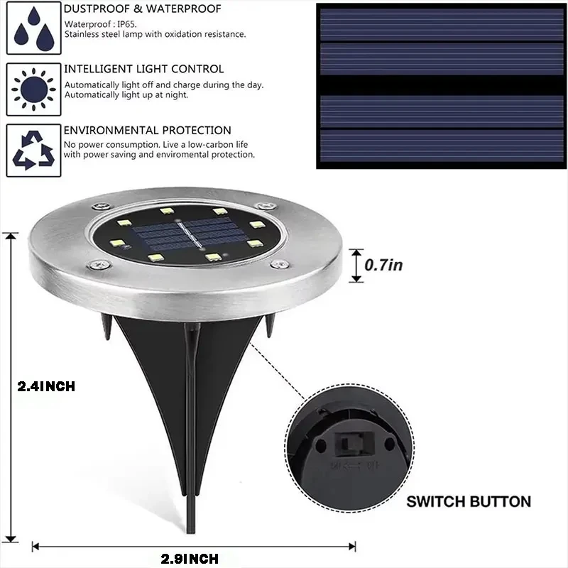 2pcs 3pcs 8LED Solar Power Disk Light Outdoor Garden Solar Underground Light Deck Light Spotlight Buried Solar Led Lamp