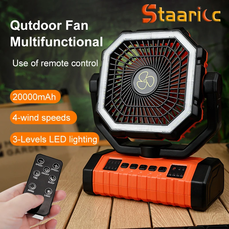 

Вентилятор для кемпинга с аккумулятором 20000 мАч, перезаряжаемый, со светодиодной подсветкой, портативный, для палаток, с крючком для подвешивания, 4 скорости ветра