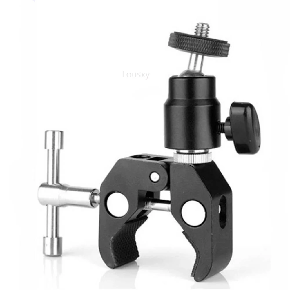 CNC Metal Super Clamp with 360° Mini Ball Head Quick Release Clamp Bracket Tripod Mount 1/4 Screw Clip for DSLR Camera Gopro