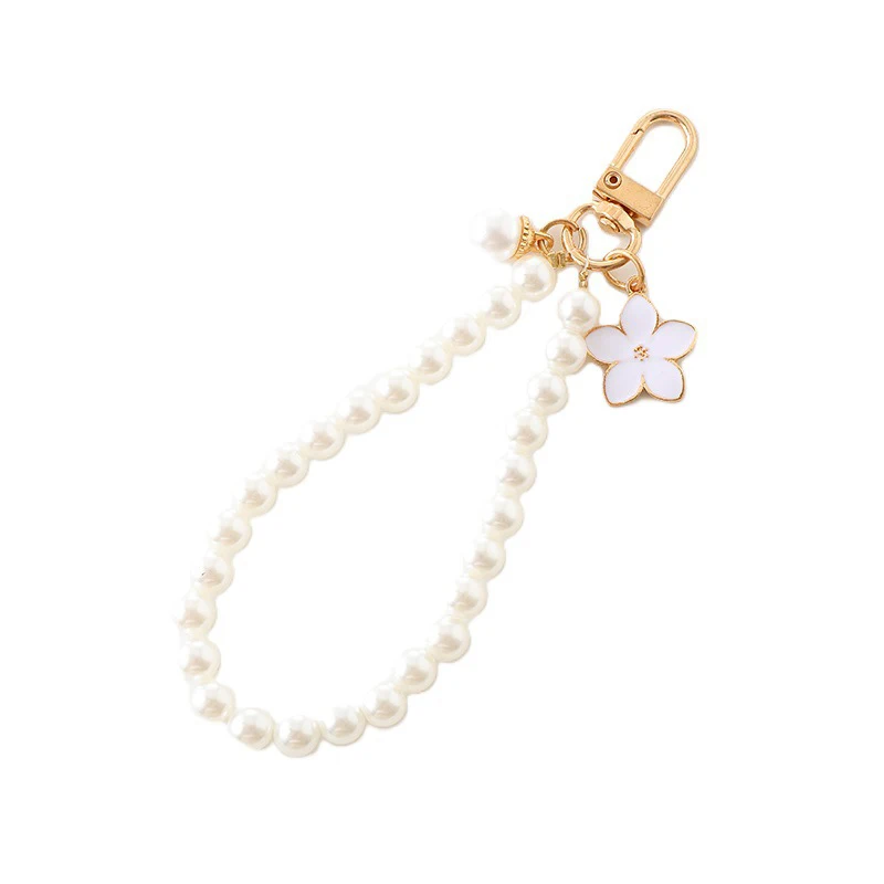 Ins Style Pearl Beaded Key Chain Bowknot Phone Pendant Headphone Case Charm Bag Decor Car Key Ring