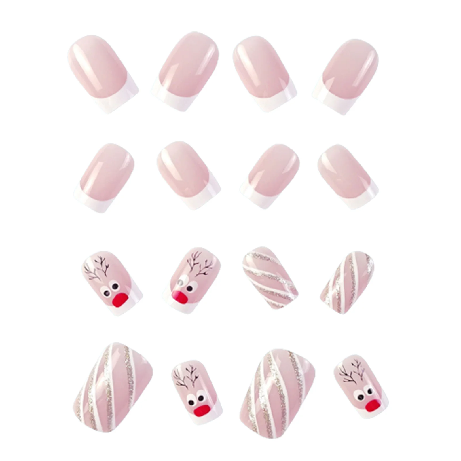 French Style Christmas Fake Nails with Glitter Durable & Never Splitting Comfort Fake Nails for Women and Girl Nail Salon