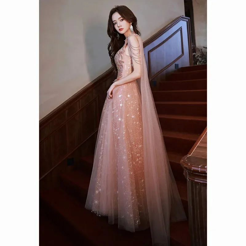 Heavy Industry Evening Dress Skirt Female 2024 New High-End Light Luxury Banquet Temperament Ceremony Host Can Usually Wear Tide