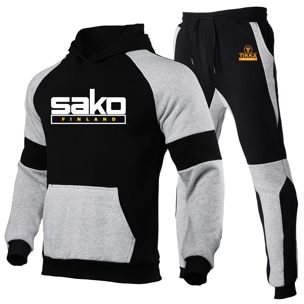 Tikka By Sako Finland Firearms Logo 2022 Men's New Long Sleeves Print Spliced Hoodie Pullover Tops+Pants Casual Sportswear Suit