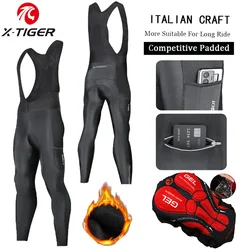 X-TIGER Thermal Winter Cycling Bib Pants With Back Pocket 5D Gel Padded Men Fleece Sports Warm Bib Pants MTB Road Bike Bib Pants