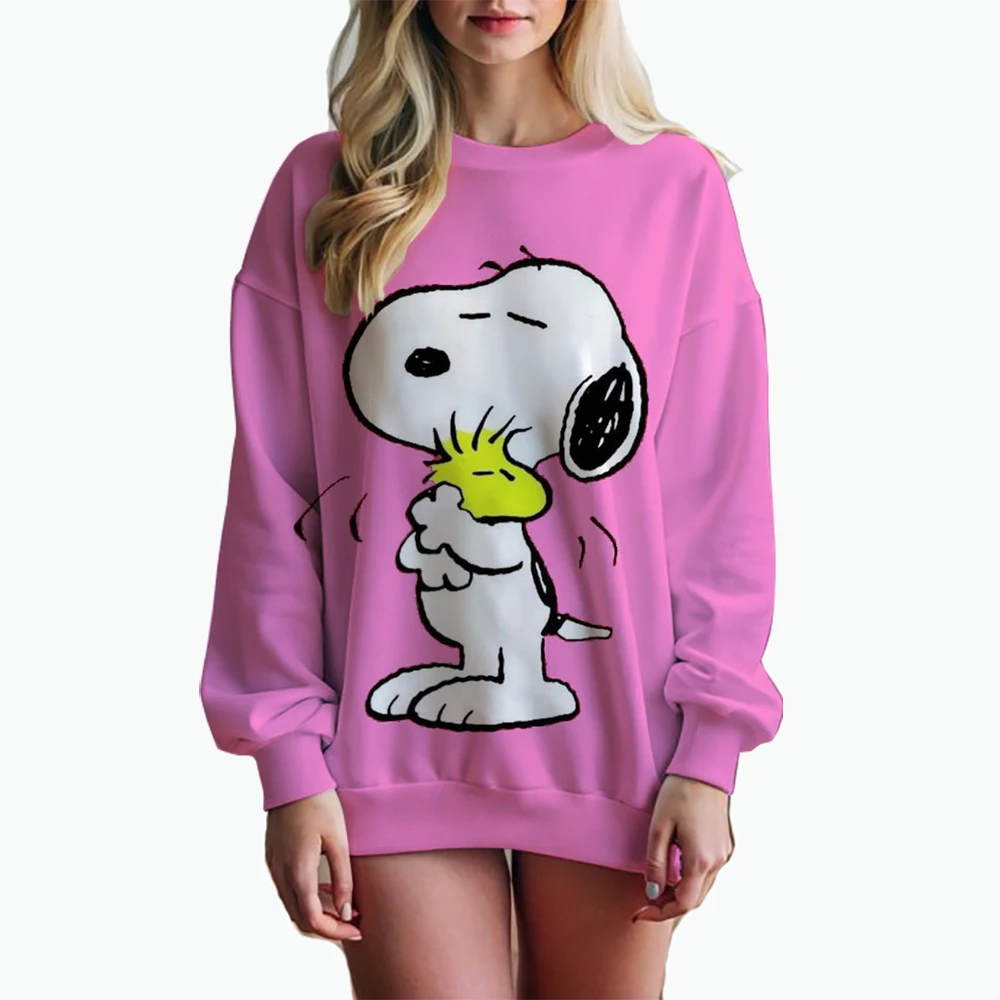 Street Casual Womens Sweatshirt Snoopy cartoon Print Hoodies Loose Soft Pullovers Crewneck Fleece Clothes