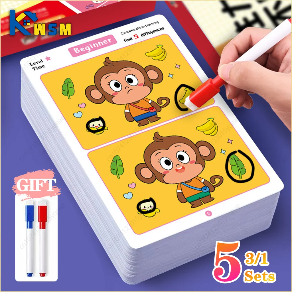 1/3/5Set Educational Drawing Games Find The Difference Attention Training Cards Toys To Improve Observation Skills Puzzle Games