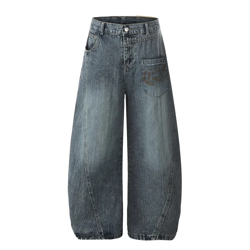 

Джинсы-кюлоты GXFortune в американском стиле, с вышивкой, винтажные, свободные, широкие штанины, унисекс