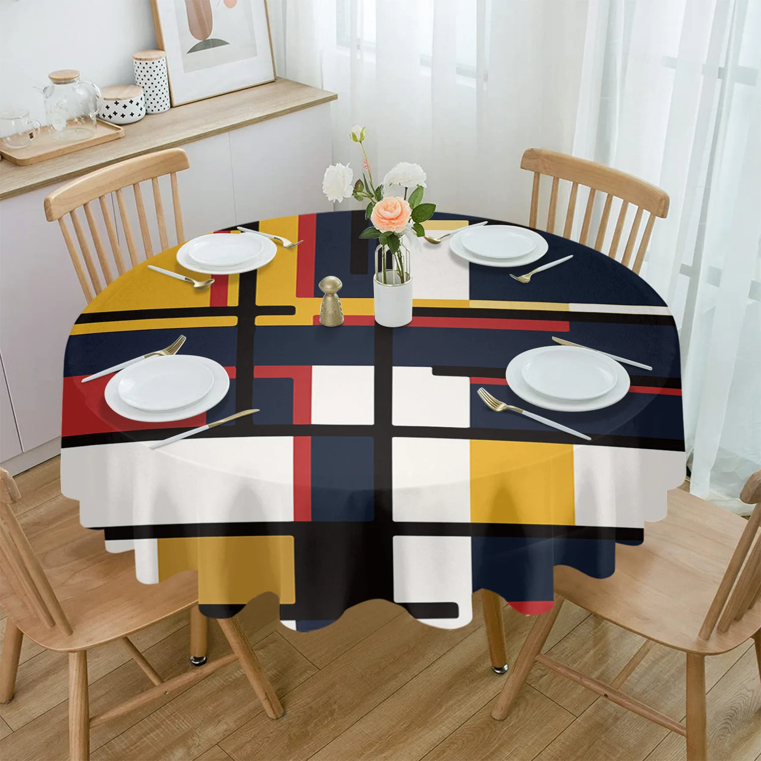 Geometry Abstract Lines Tablecloths for Dining Table Waterproof Rectangular Table Cover for Kitchen Living Room