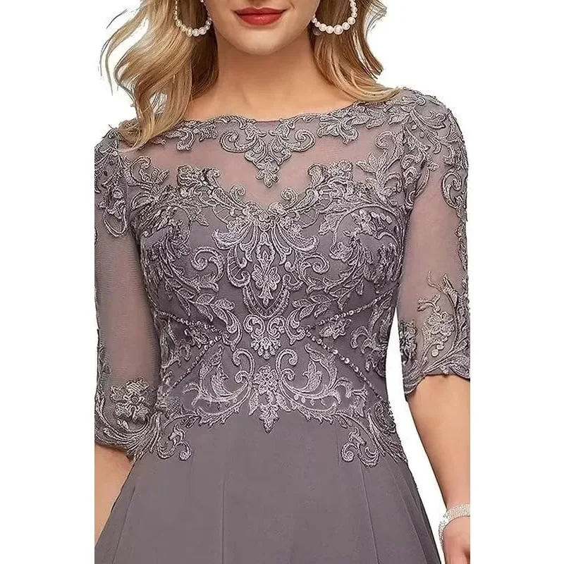 Wakuta Halbarm plus Größe bodenlangen Mutter des Bräutigams Kleid eine Linie Chiffon Spitze Applikationen formelle Abendkleid für Frauen