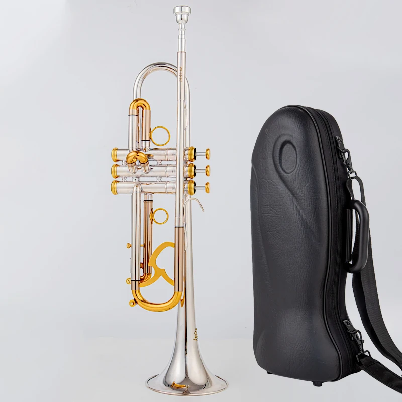 

New 9345 Bb Trumpet Instruments Surface Golden Silver Plated Brass Trompeta Professional school orchestra plays trumpet