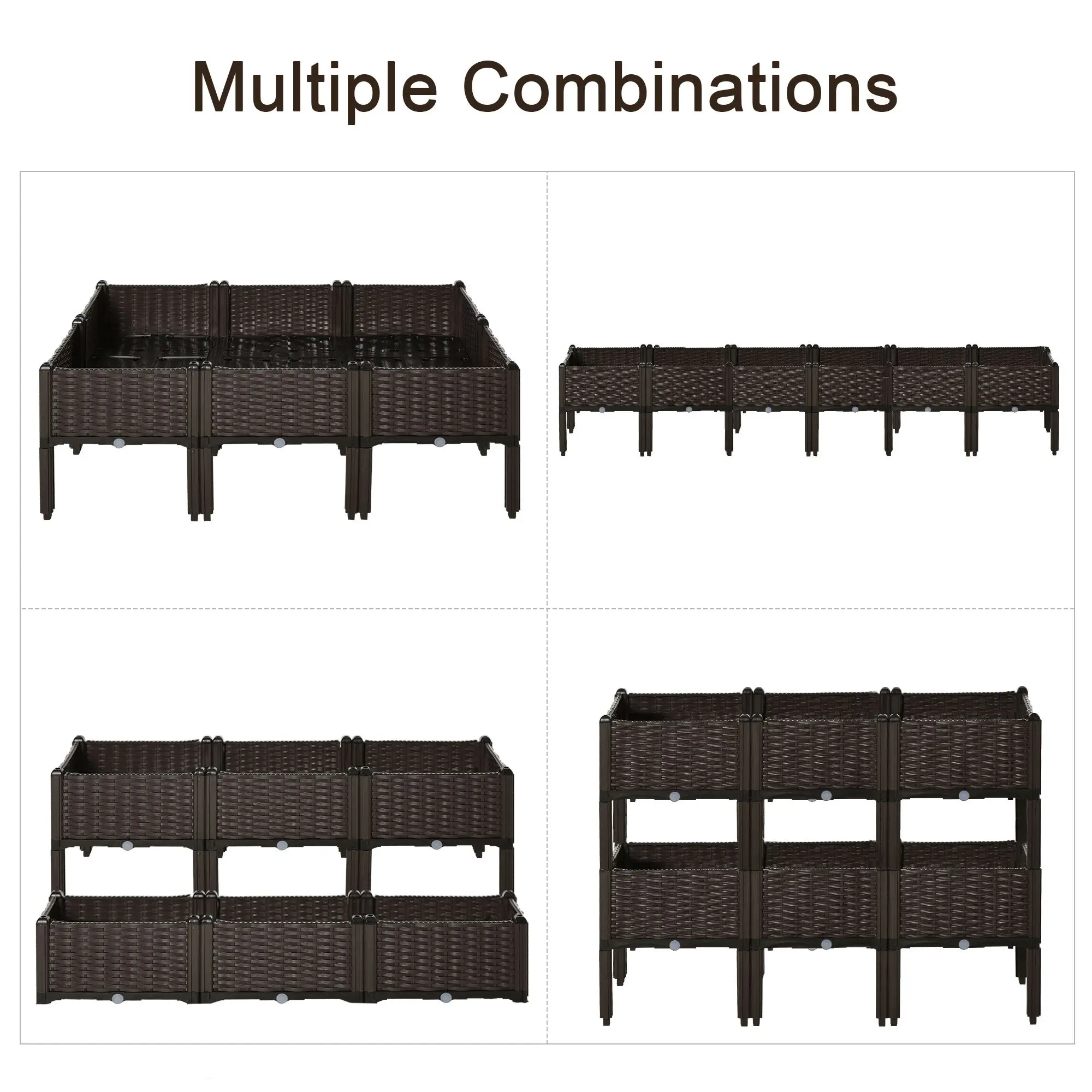 Set of 6 Raised Flower Beds Vegetable Herb Plant Stand - 40 X 40 X 44 Cm, Brown