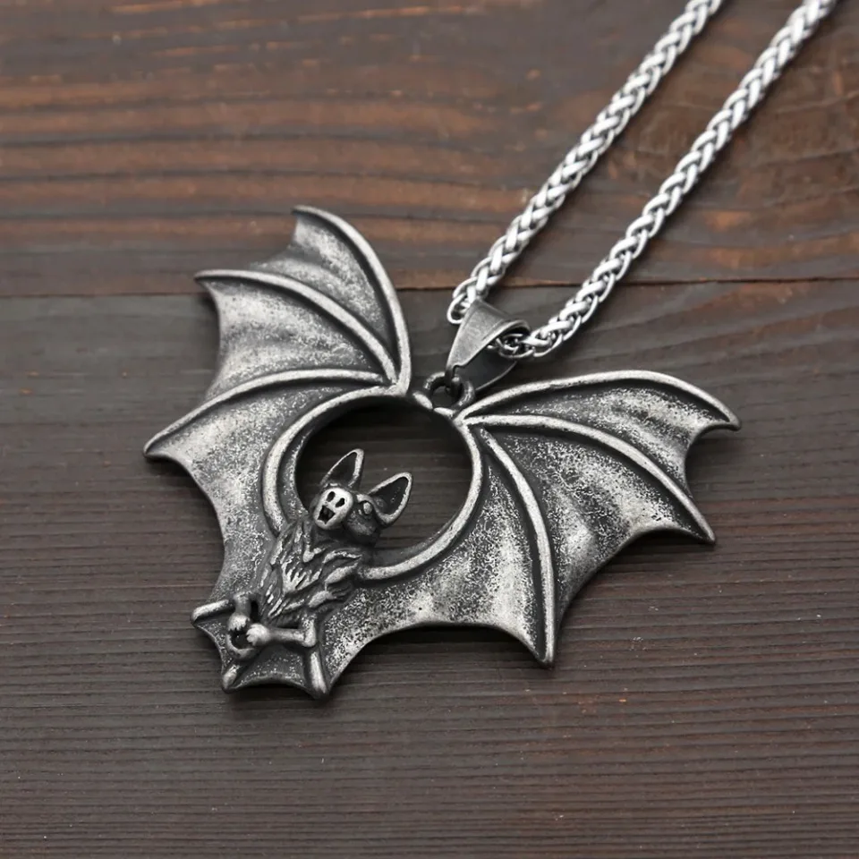Vintage Black Bat Pendant Necklace For Men 316L Stainless Steel Punk Hip Hop Animal Necklaces Party Jewelry Gifts Dropshipping