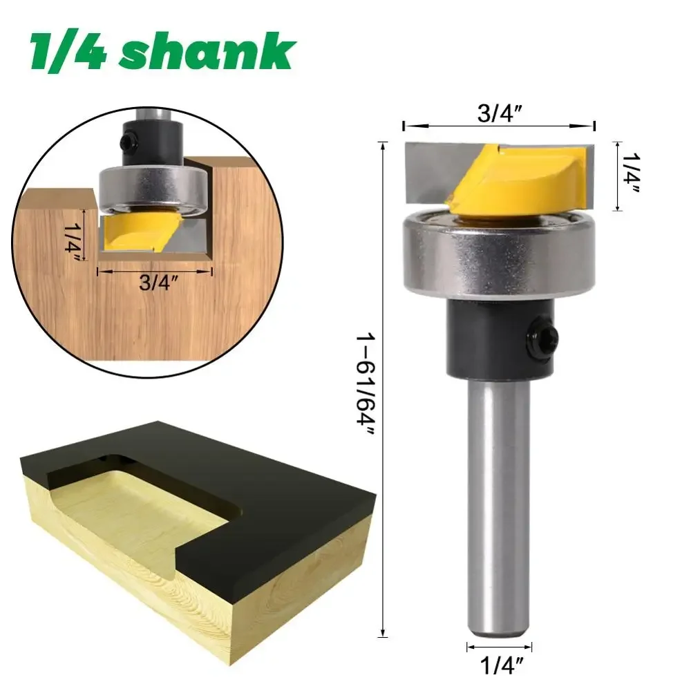 4Pcs 6mm Shank Flush Trim Router Bit Set With Bearing Template Pattern Milling Cutter For Woodworking Cabinet Furniture Trimming