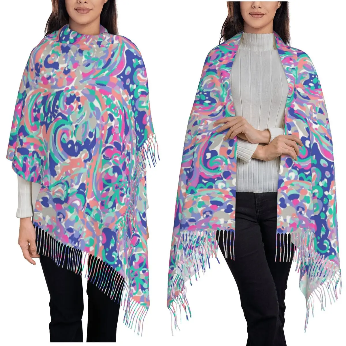 

L-Lily-S P-Pulululitzer-S Шарф с кисточками Женские мягкие теплые шали и накидки Длинная осенне-зимняя шаль