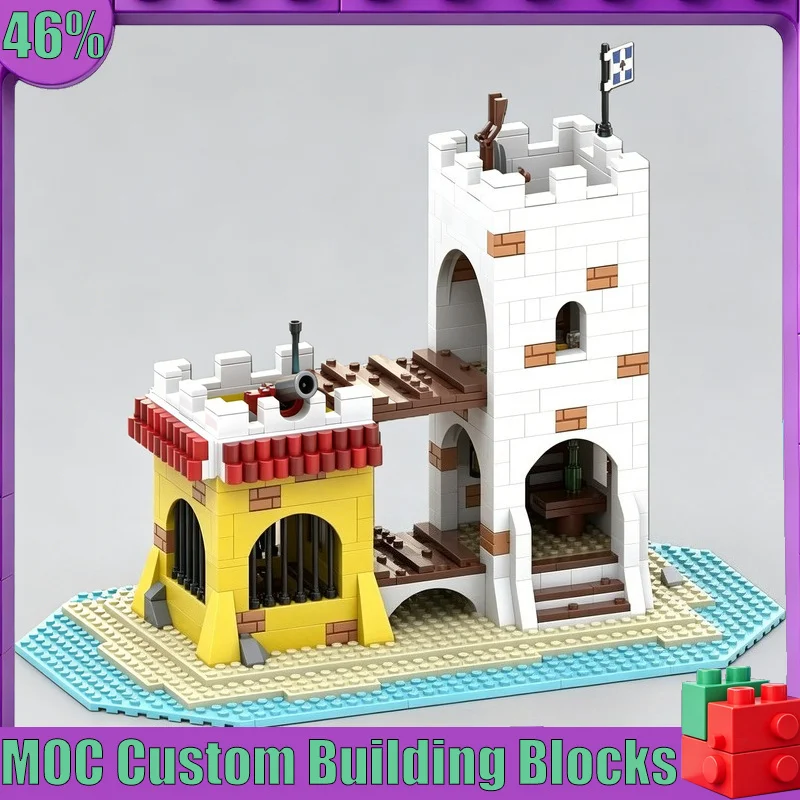 576PCS Coastal Fort Double Masted Schooner Outpost MOC Blocks DIY Architecture Assembly Model Birthday Gift For Teen Collectors