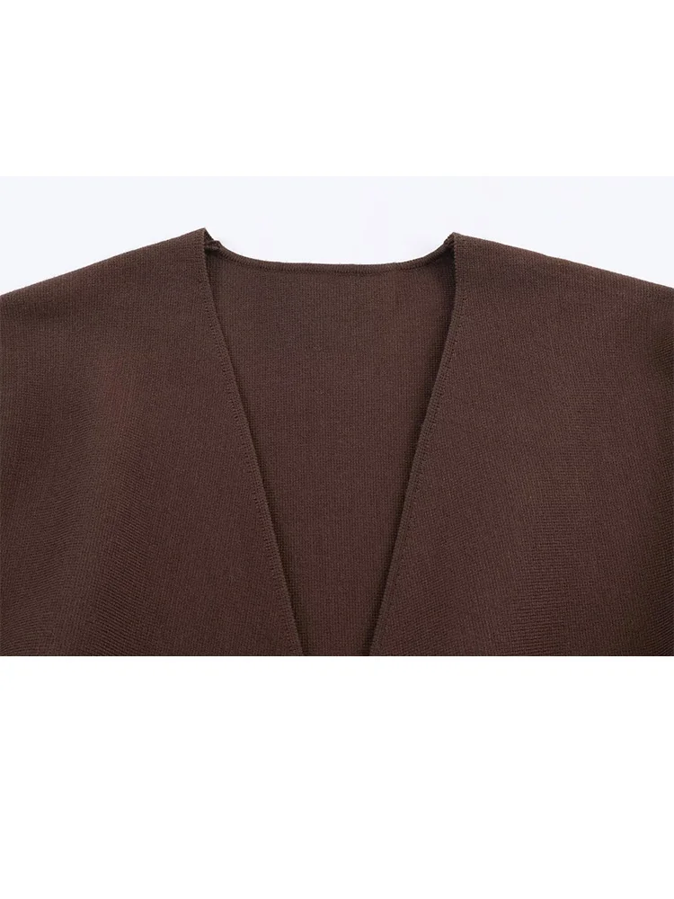 HH otoño mujer moda cinturón decoración chaqueta Tops mujer Casual manga larga cuello pico sólido alto calle tejido Cardigan moda