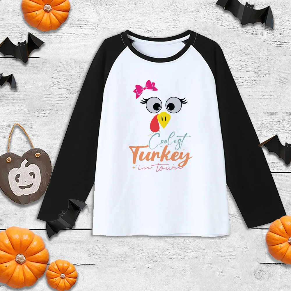 Thanksgiving Boys Girls Shirt Coolest Turkey In Town T-Shirt Kids Thanksgiving Cute Clothes Gift Tee Child Sibling Raglan Shirt