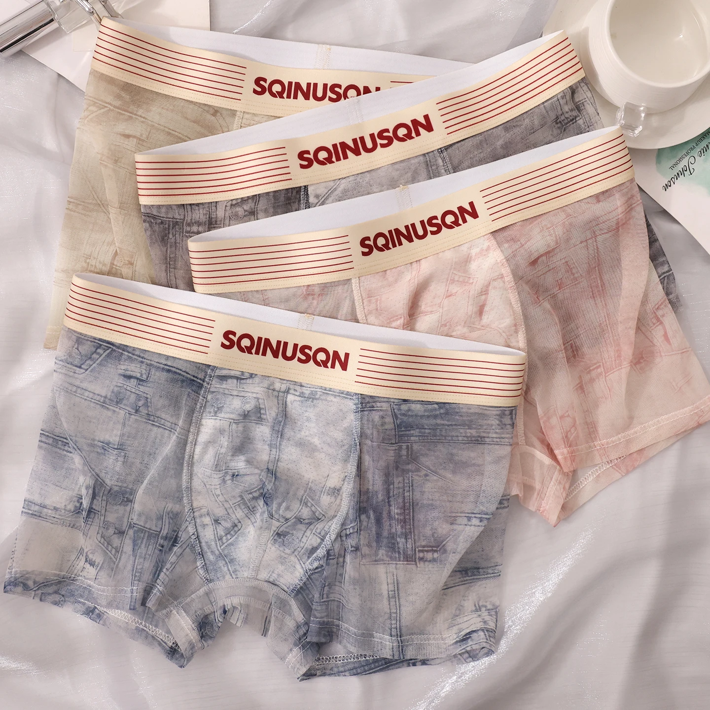 ملابس داخلية للرجال على شكل الدنيم - بوكسر من الحرير الجليدي متجدد الهواء 84% بوليستر 16% سباندكس، رائع ومسامي للصيف