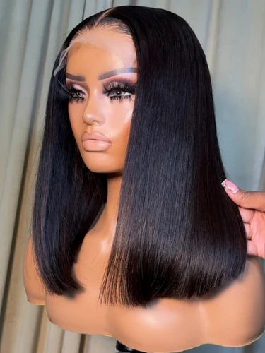 Peluca de cabello humano vietnamita sin pegamento 5x5, pelucas de cabello humano con frente de encaje Bob corto doble ahogado, listas para usar, Color negro Natural 250%