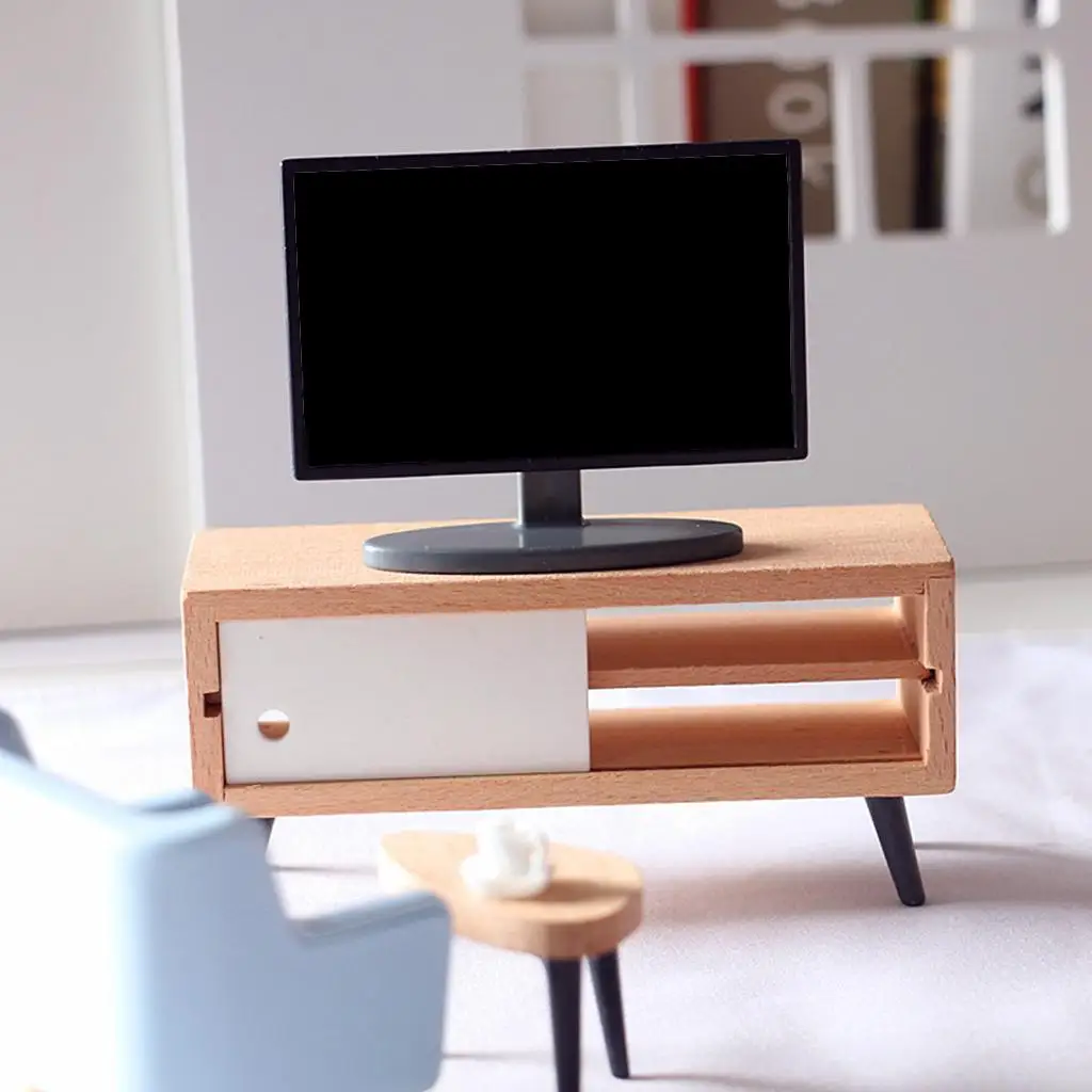 Mueble de TV Moderno para Casa de Muñecas, Miniatura a Escala 1:6 y 1:12, Gabinete Realista, Adorno para Casa de Muñecas
