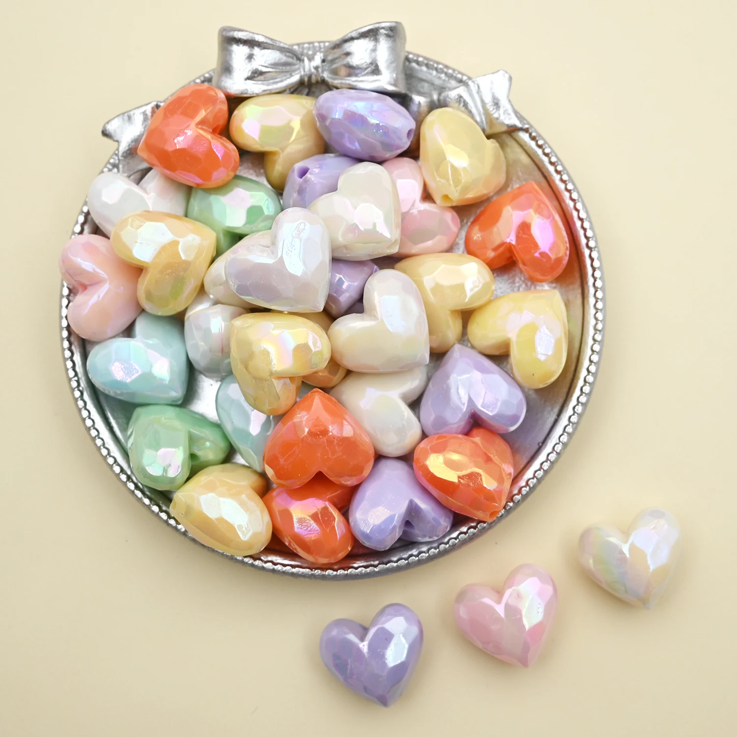 17x19mm Uv Plated Colorful Heart Acrylic Beads Spacer Beads For Jewelry Making Needlework Diy Bracelet Phone Chain Accessories