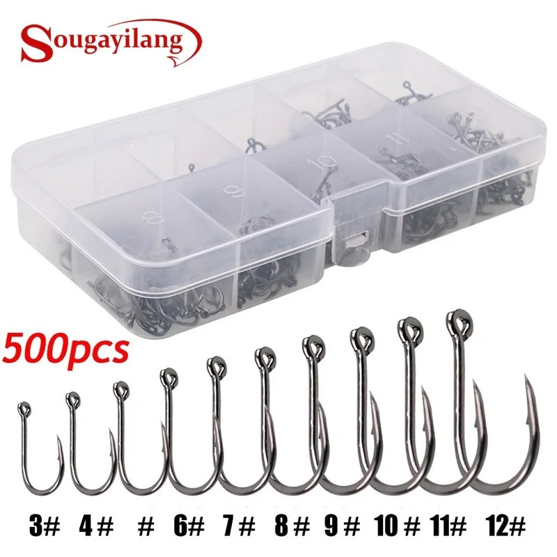 Sougayilang Angelhaken 500pc High Carbon Stahl Silber Angelhaken mit Box 3 #-12 # starke Stacheldraht Angel gerät Angelhaken Set