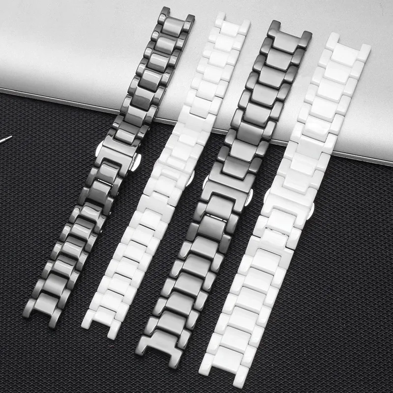 Notched Ceramic Watch Strap For Gucci Dior Cartier Pasha Series  Black and White Female Ceramic Watchband Bracelet  Accessory 20