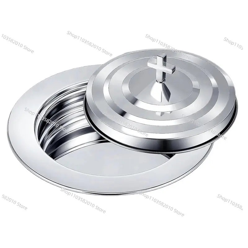 

2-Piece Holy Communion Tray Set with Lid, Stainless Steel Bread & Wine Plates for Church Service