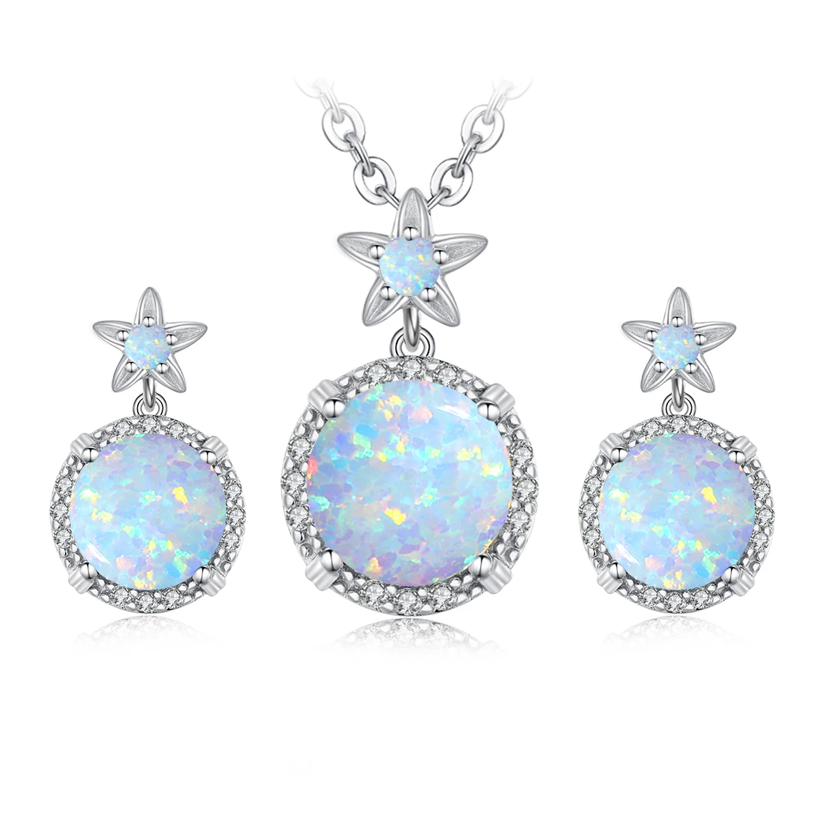 

Szjinao Round 8*8mm Trendy Opal Pendant Necklace And Earrings 925 Sterling Silver Gem Stone Wedding Party Jewelry For Women Sale