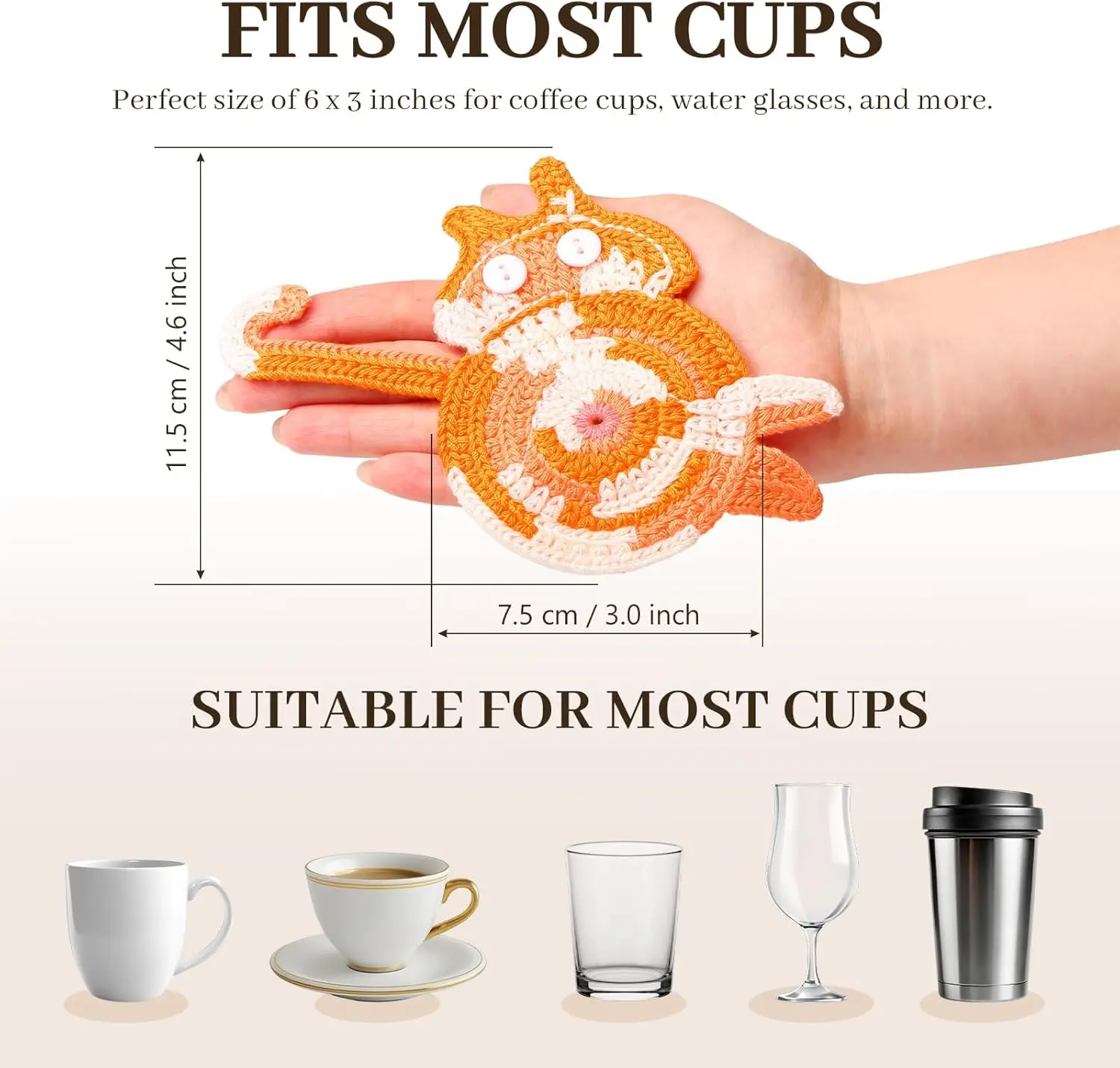 3-piece set of cute cat crochet coasters with creative and quirky design, insulated and non slip desktop decoration
