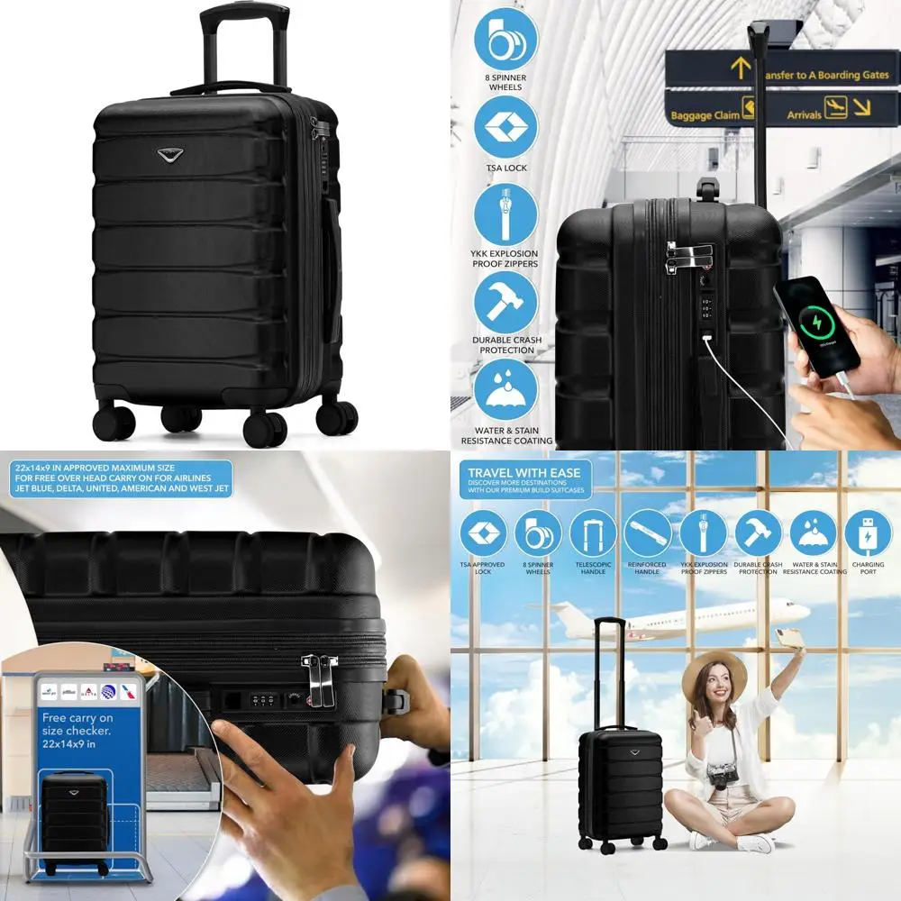 

Expandable Hardside Carry-On Suitcase with TSA Lock, USB C Port, Lightweight Luggage, Silent Double Spinner Wheels, 22x14x9 Inch