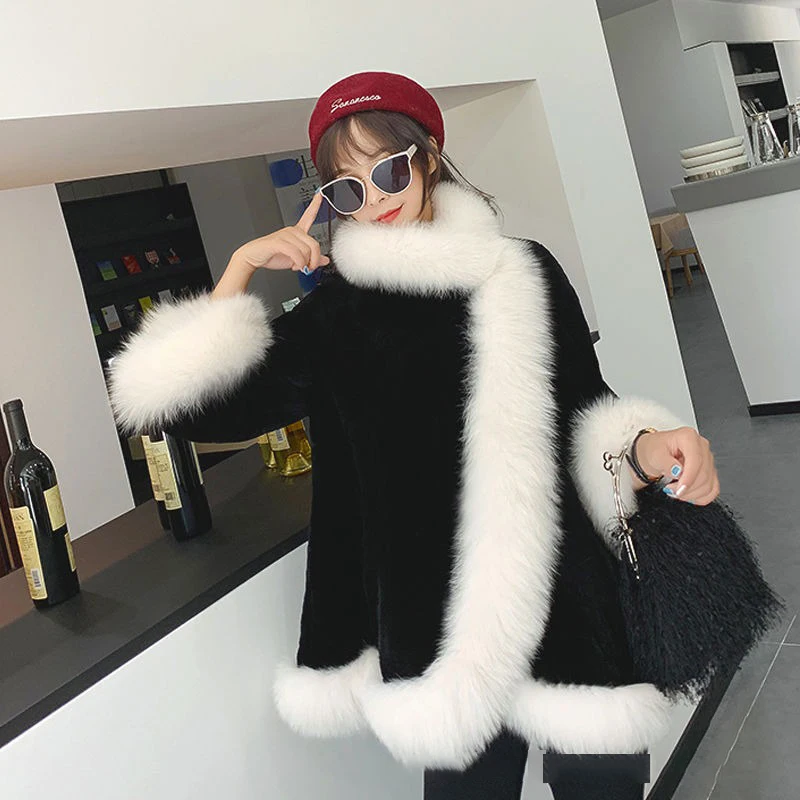 Winter Coat Fur Jacket Casual Outwear Women's Faux Fox Fur Coat Mid-length Plush Coat Loose Furry Womens Clothing Fox Fur Collar