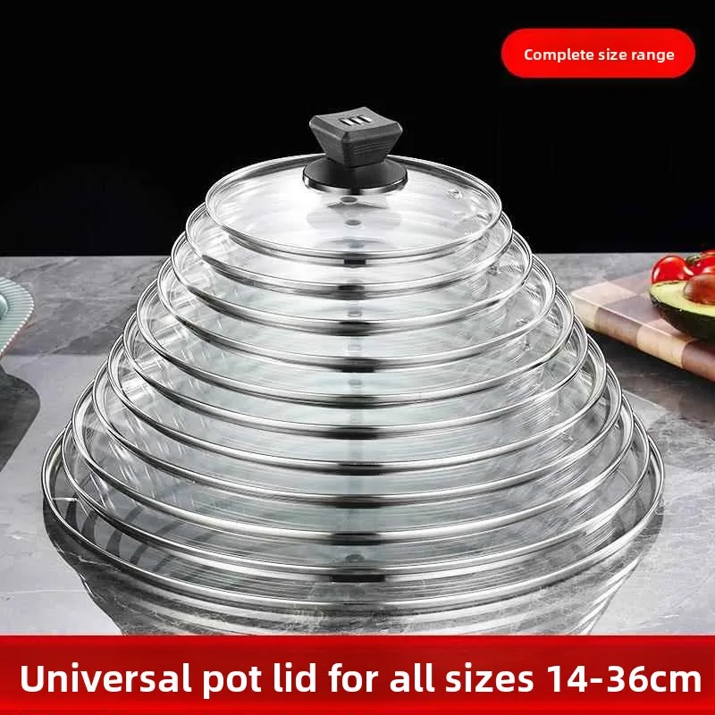 Stainless Steel Glass Pot Lid Heat Resistant Soup Pot Steamer Home Use 16 28 30 32cm Multi-Piece Kitchen Accessories Set
