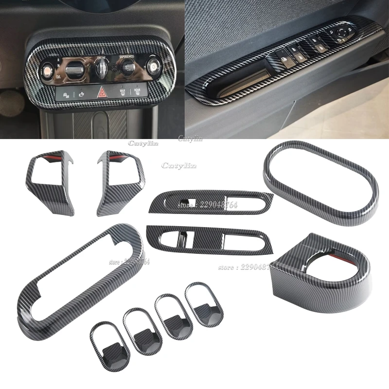 For Mini Cooper F65 F66 F67 2025 Carbon Fiber Car Accessories Window Lift Switch Button Cover Door Armrest Panel Handle Holder