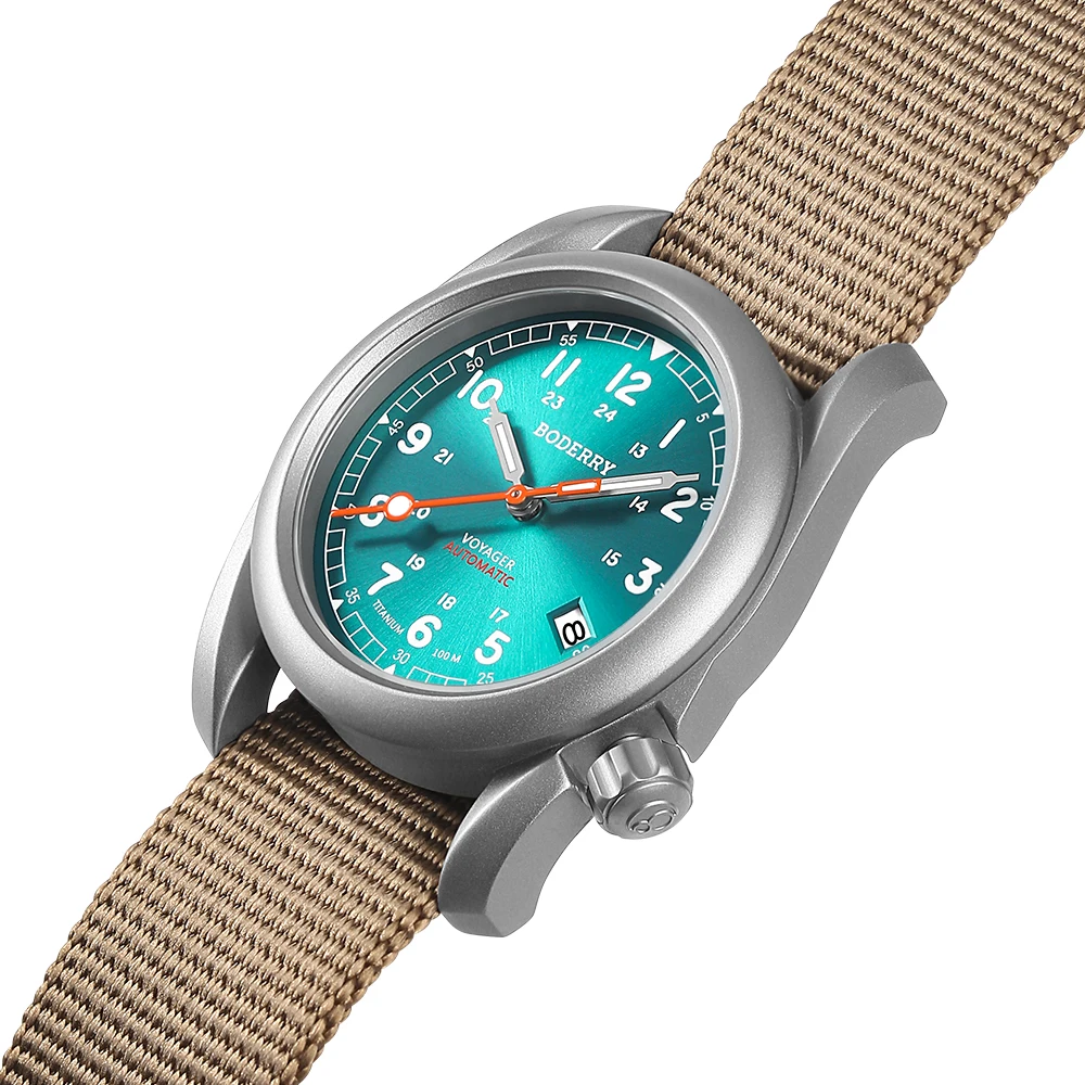 Boderry campo relógios titânio automático mergulho relógio de pulso seiko nh35 movimento esporte 100m à prova dwaterproof água relógio militar para homem