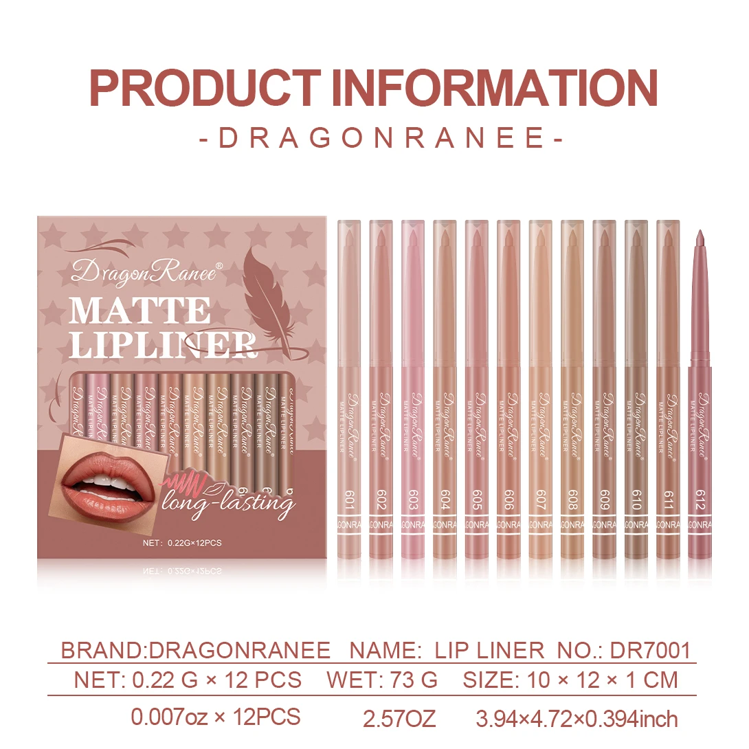 입술 모양을 잡아주는 12피스 립 라이너 세트, 초보자 친화적인, 자연스럽고 섬세한 립 펜슬, 방수 매트 누드 립 라이너 세트