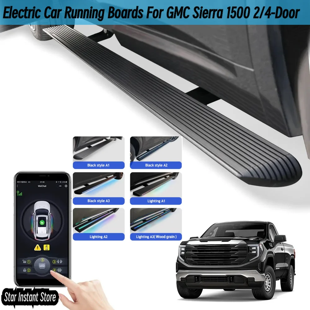 

Автоматические выдвижные подножки для GMC Sierra 1500 2/4-дверные 2014-2025, электрические боковые ступеньки со светодиодной подсветкой, противоскользящая педаль