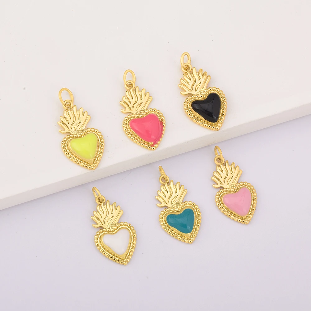 Sweet Love Heart Shape 6 Color Oil Drop Copper Pendant Handmade DIY Keychain Jewelry Necklace Bracelet Earrings Gift Wholesale