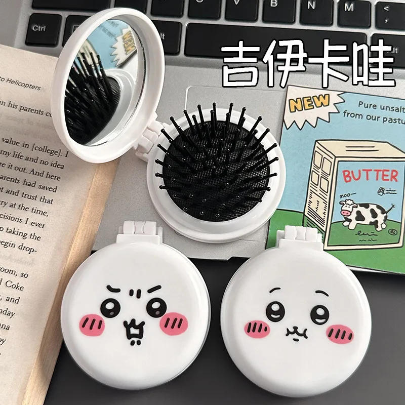 Chiikawa Chikawa Cute Face Foldable Makeup Mirror With Mini Built In Comb Portable Pocket Size Cosmetic Mirror For Travel Daily